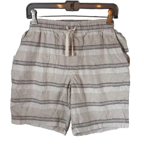 Old Navy Linen Striped Jogger Shorts Tan‎ Brown Size M Elastic Waist High Rise - Picture 5 of 13